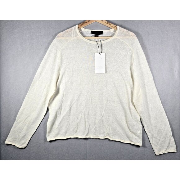 NWT ZARA Linen Blend Knit Sweater Ecru Size L Large Women's Lightweight Pullover - Picture 1 of 13